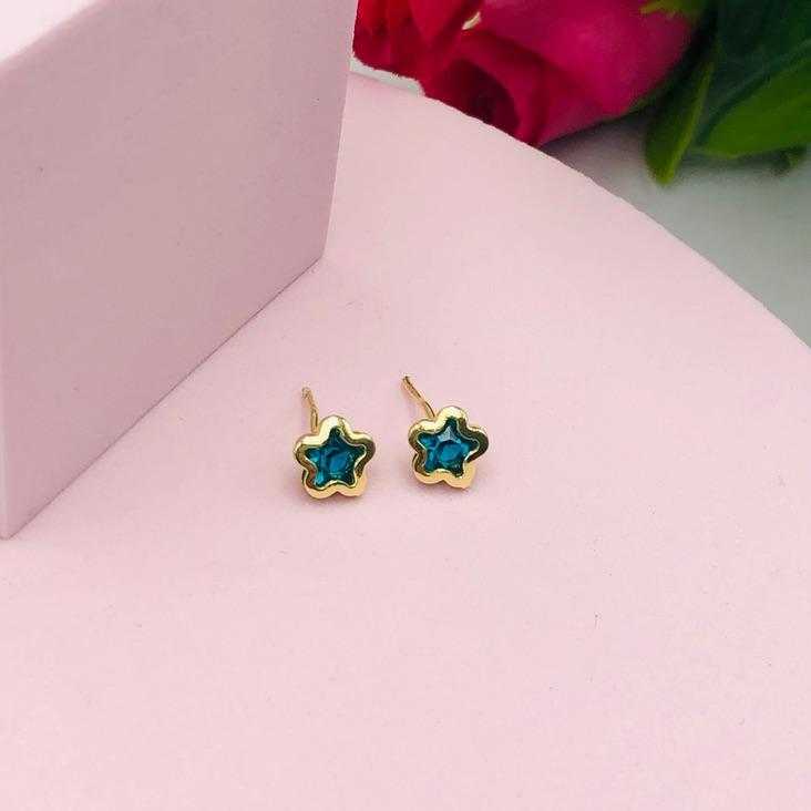 Brinco Flor com Pedra Azul