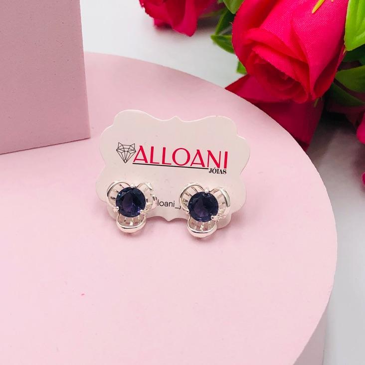 Brinco Flor com Pedra Roxa