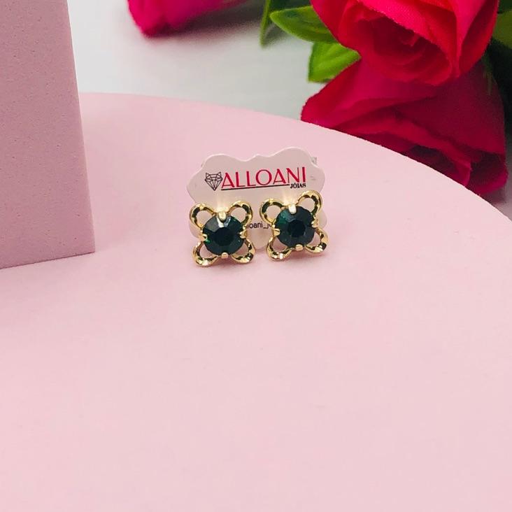 Brinco flor com pedra verde