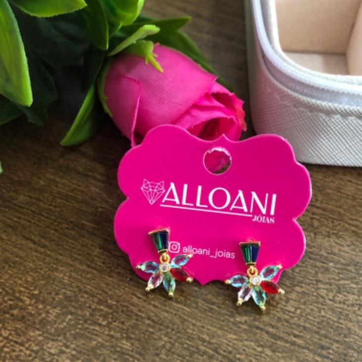 Brinco Flor Com Pedras Coloridas