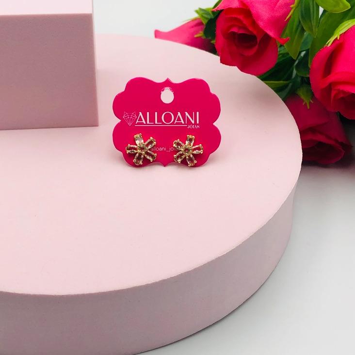 Brinco Flor com Pedras Salmão