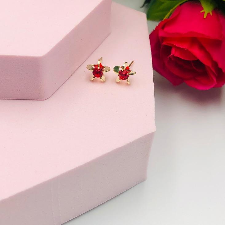 Brinco Flor com Zirconia Vermelha