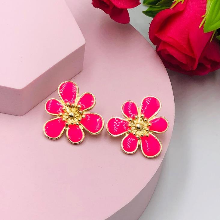 Brinco Flor Resinado Rosa
