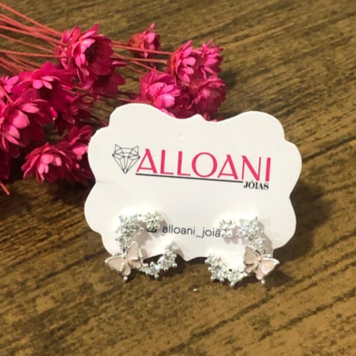 Brinco Flores com Borboleta Rosa