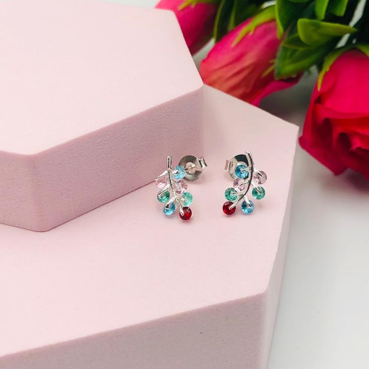 Brinco Folha Zirconias Colorida