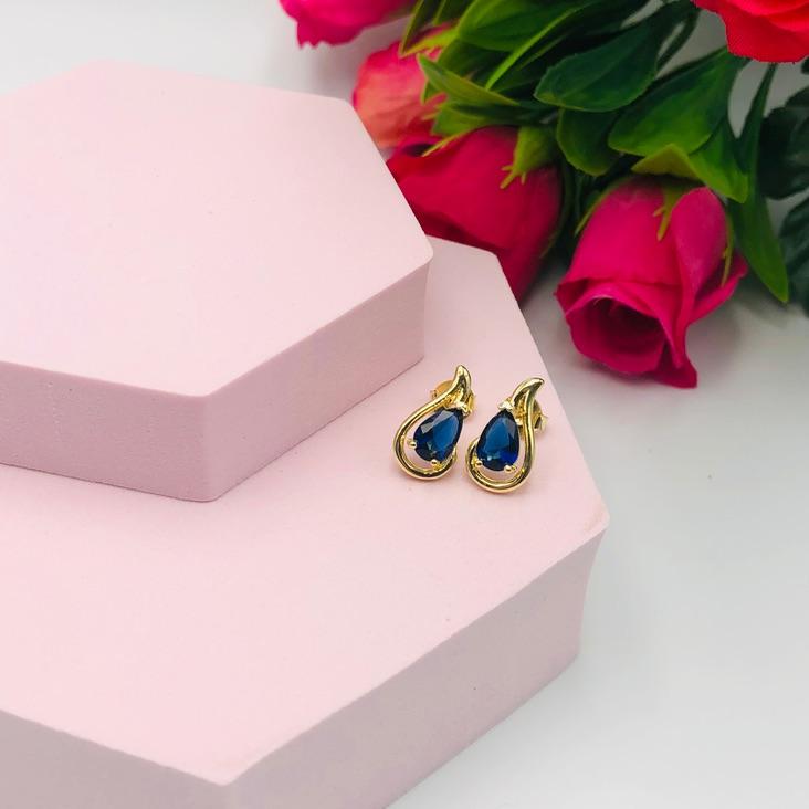 Brinco gota com pedra azul