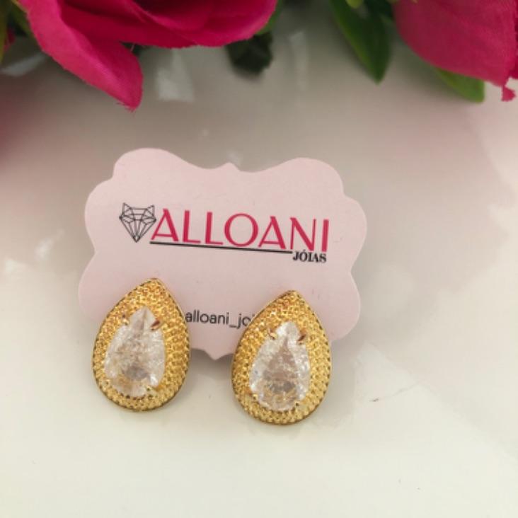 Brinco Gota com pedra branca