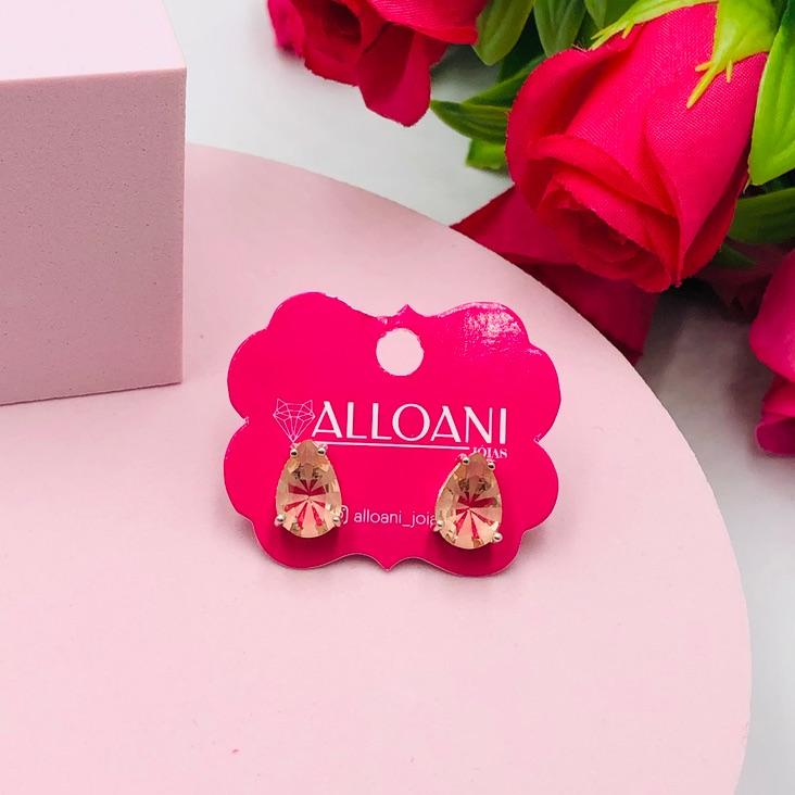 Brinco Gota com Pedra Salmão