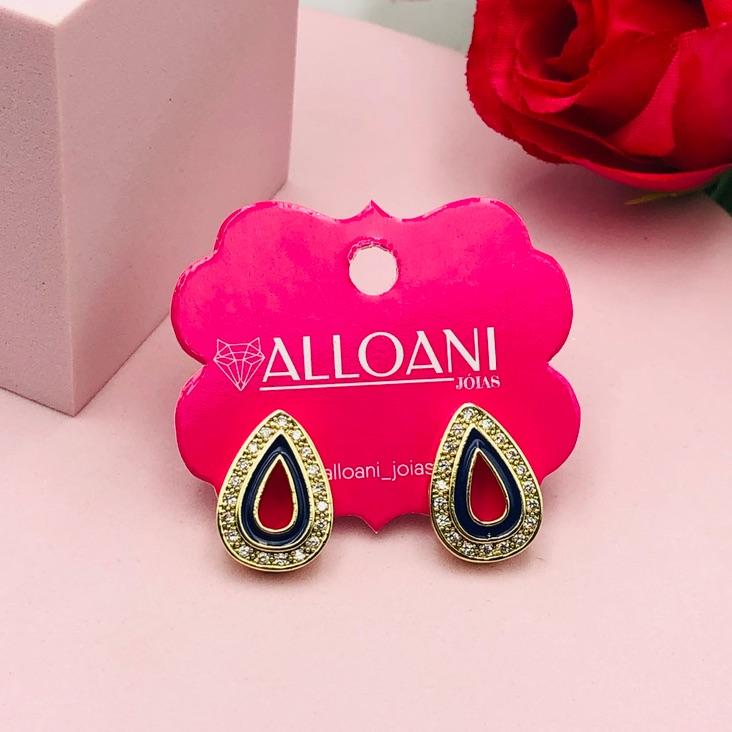 Brinco Gota Cravejada com Resina Azul