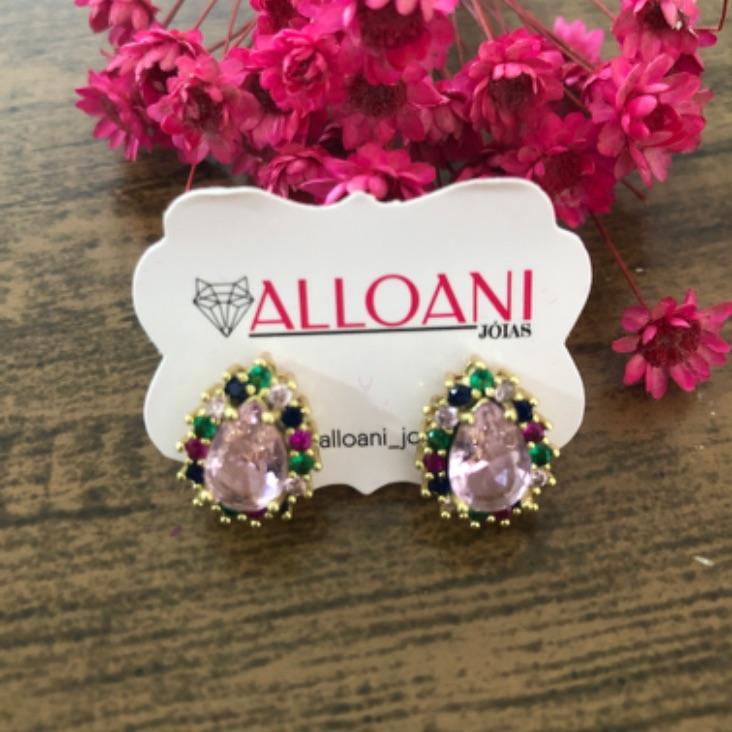 Brinco gota cravejada zirconias coloridas