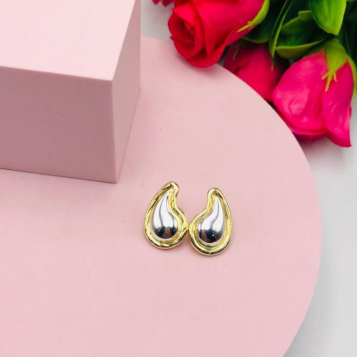 Brinco Gota Dois Banhos Prata é Ouro