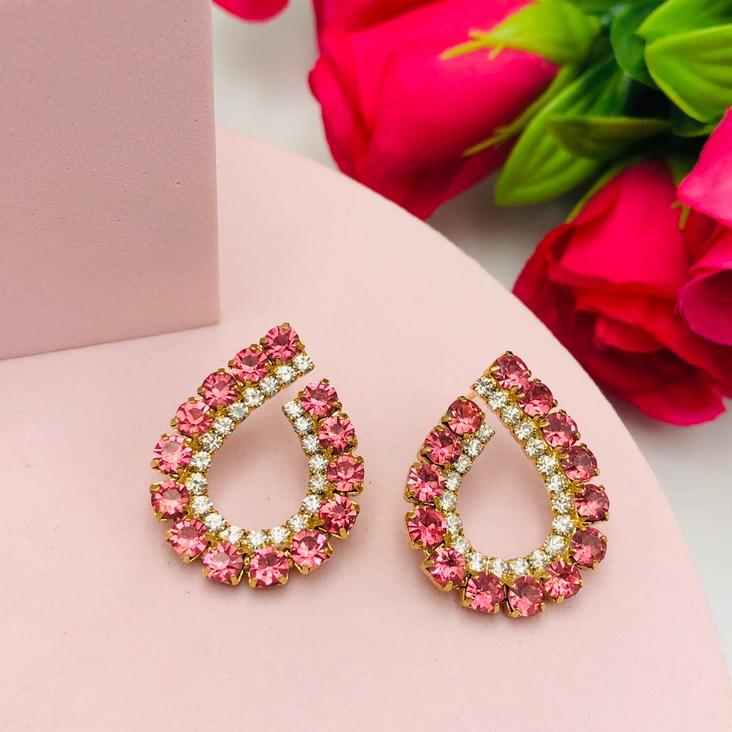 Brinco gota zircônias rosa