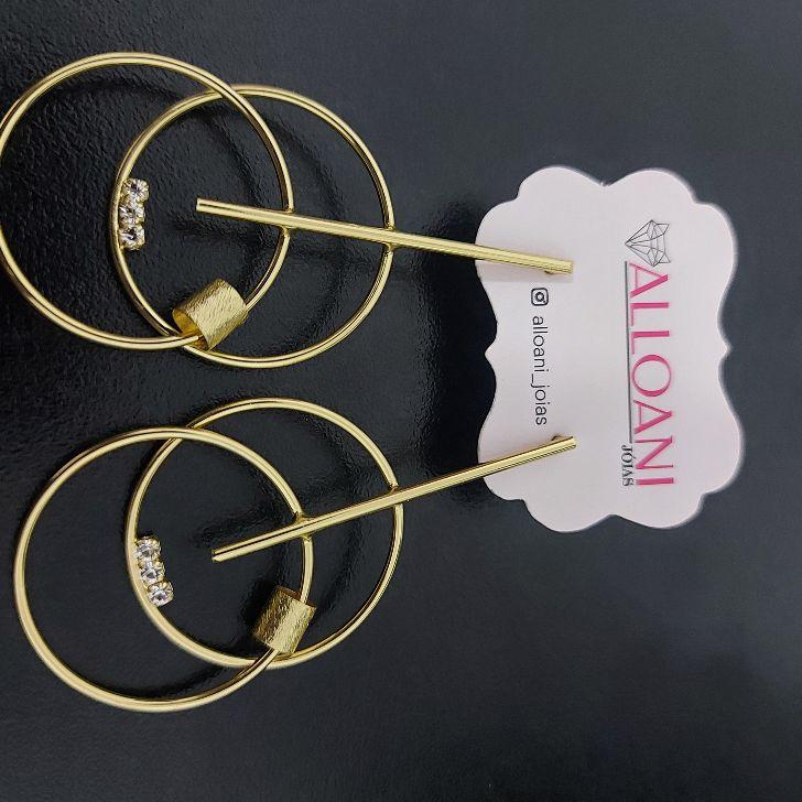 Brinco Grande com 2 Círculos e Zirconias