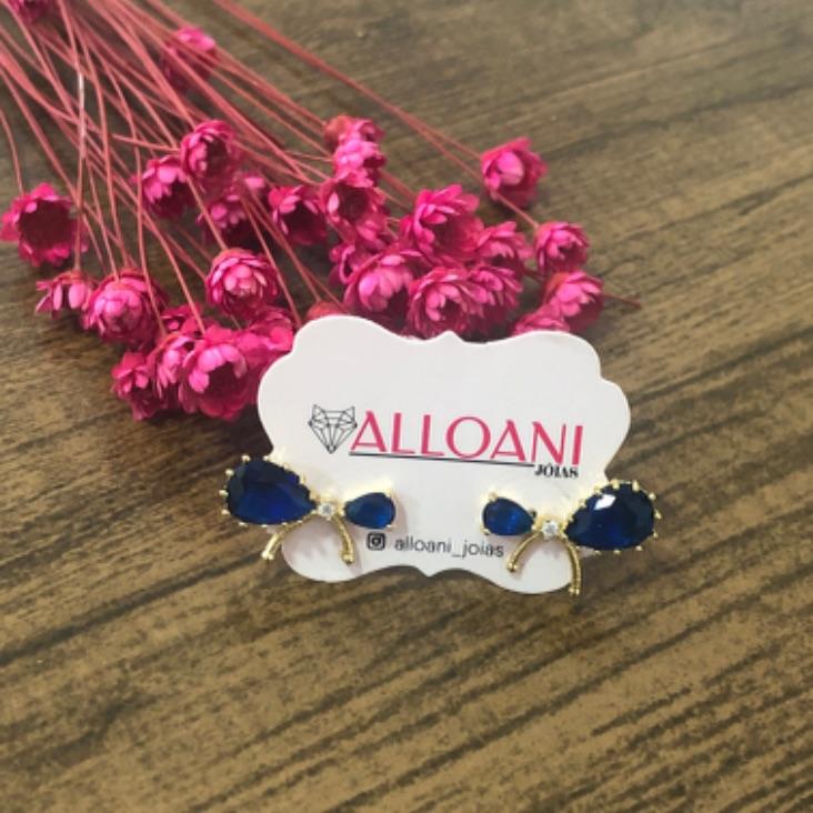 Brinco Laço com Pedras Azul