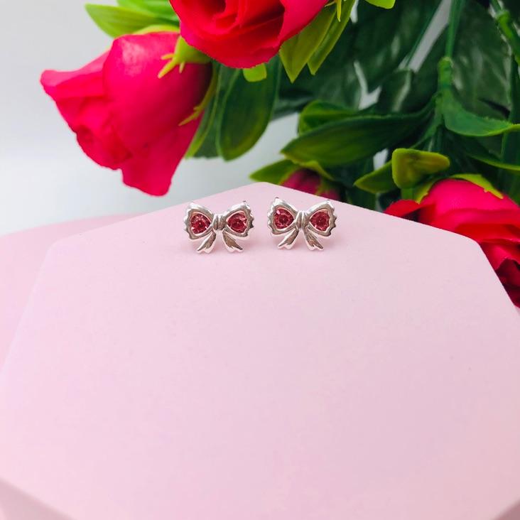 Brinco Laço com Zirconia Rosa