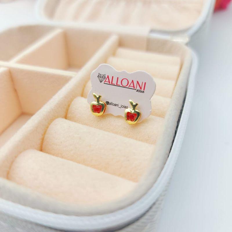 Brinco Maçã com Pedra Vermelha