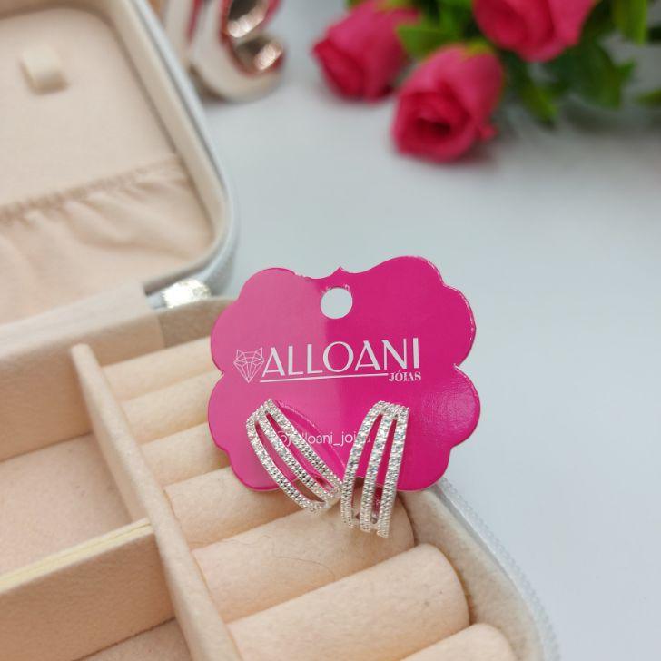 Brinco Meia Argola com 3 Linhas Cravejadas