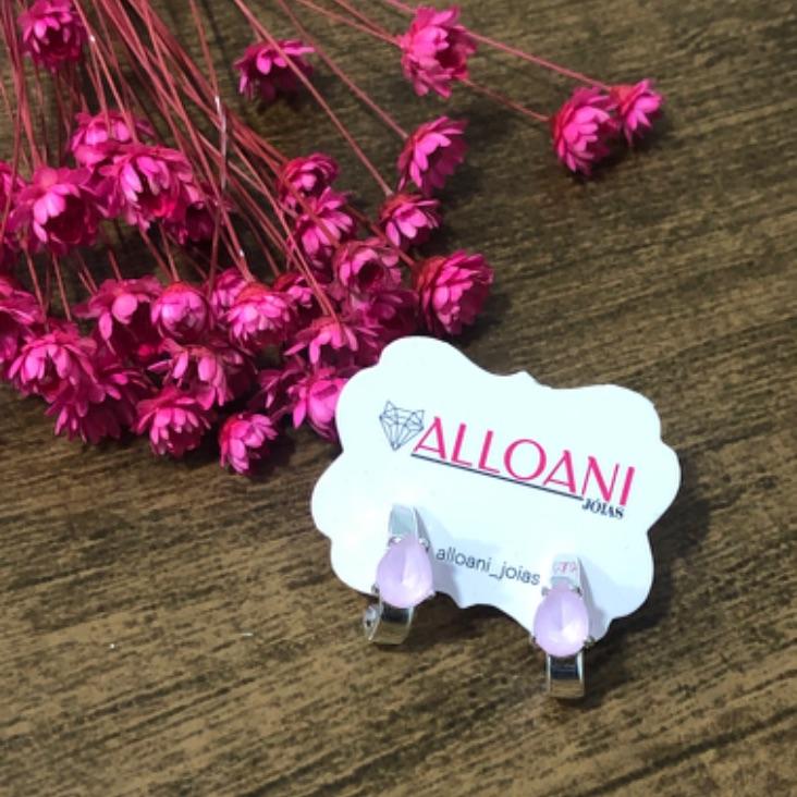 Brinco Meia Argola com Gota Rosa