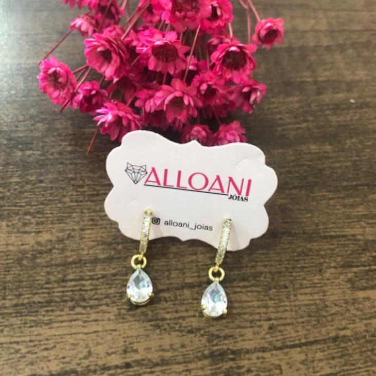 Brinco Meia Argolinhas Cravejado com Gota Pendurado