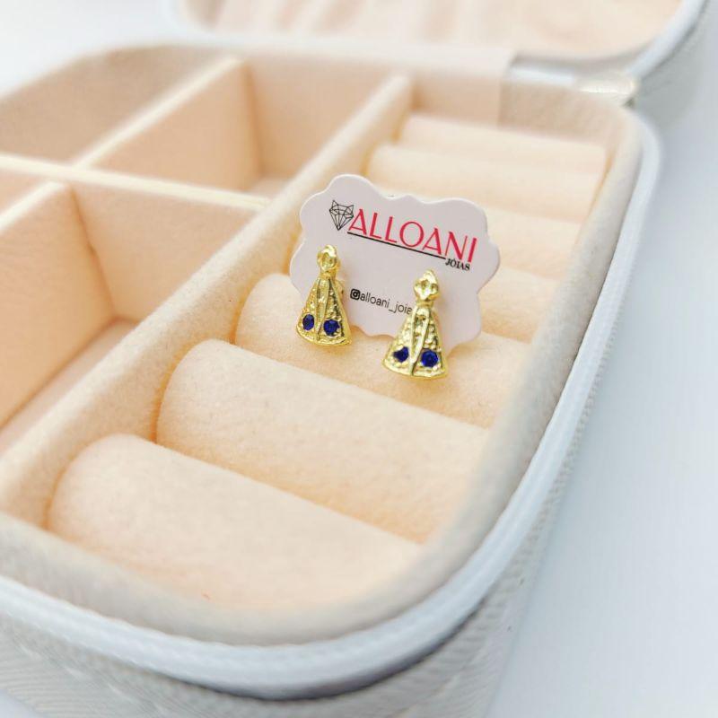 Brinco nossa senhora com zirconias azul