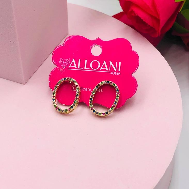 Brinco Oval Cravejado Colorido