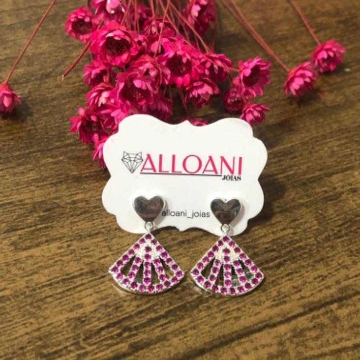 Brinco Pendurado com Pedras Rosas