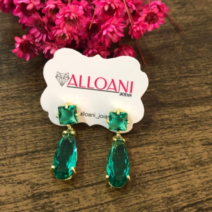 Brinco Pendurado com Pedras Verde