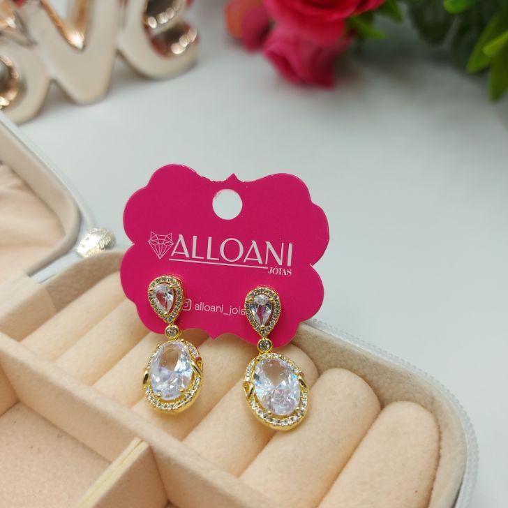 Brinco Oval Pendurado Cravejado