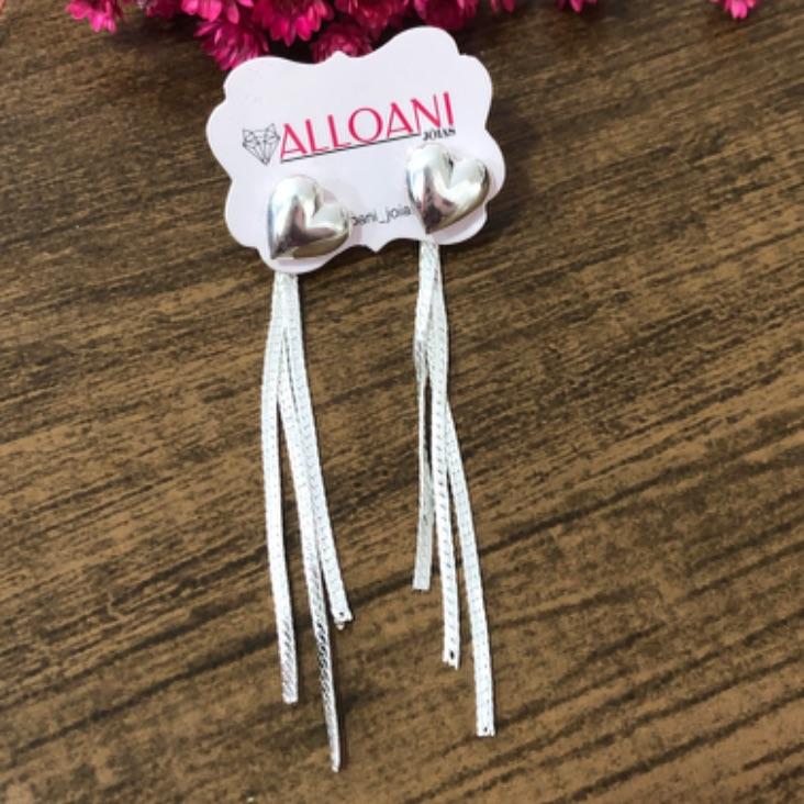 Brinco Pendurado Coração com Franja