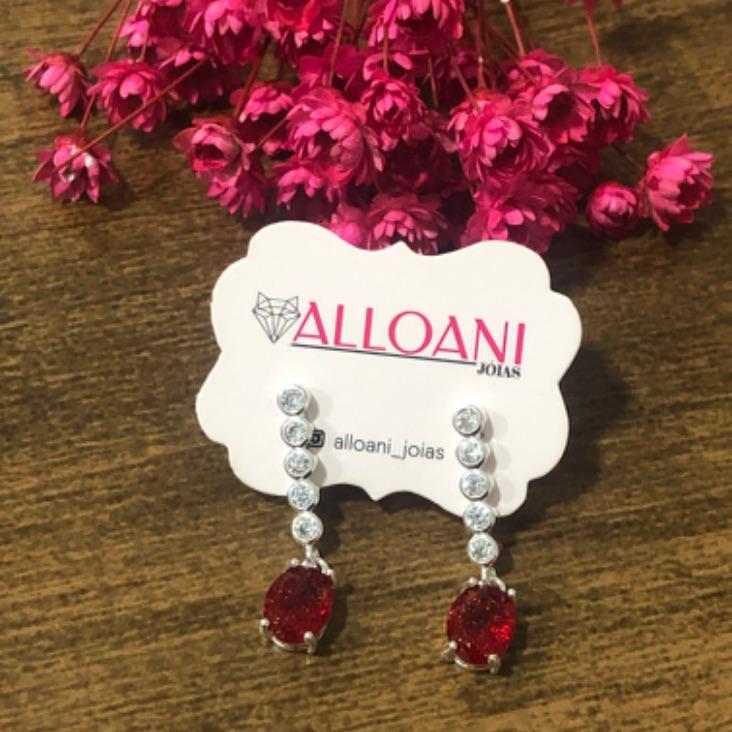 Brinco Pendurado pontos de Luz com Pingente Vermelho