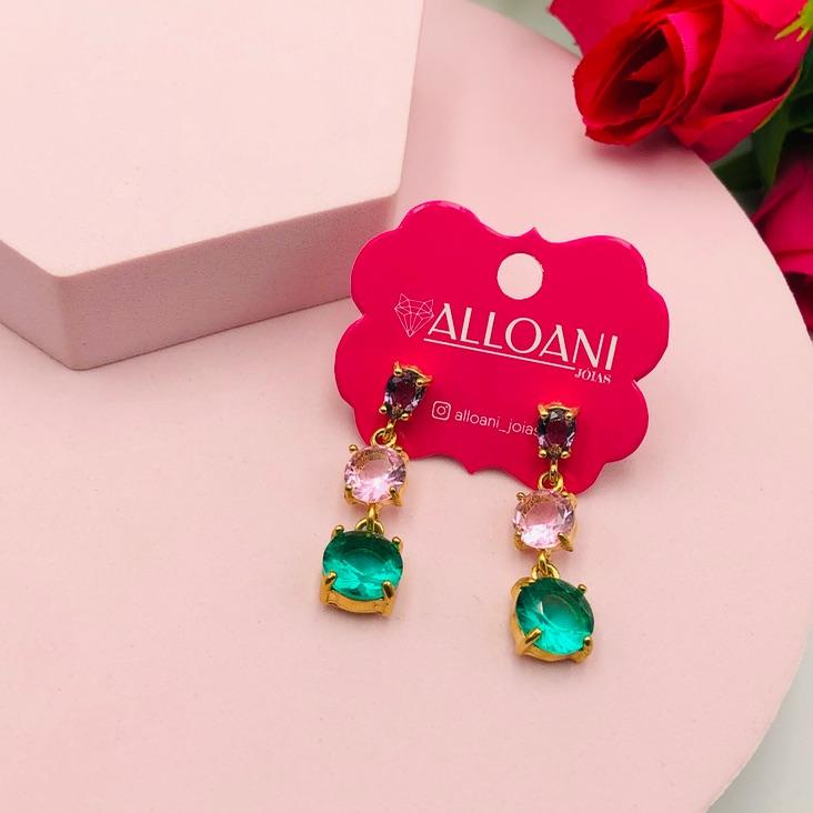 Brinco Pendurado Zircônias Colorida