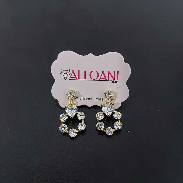 Brinco Ponto de Luz Pendurado Círculo com Coração