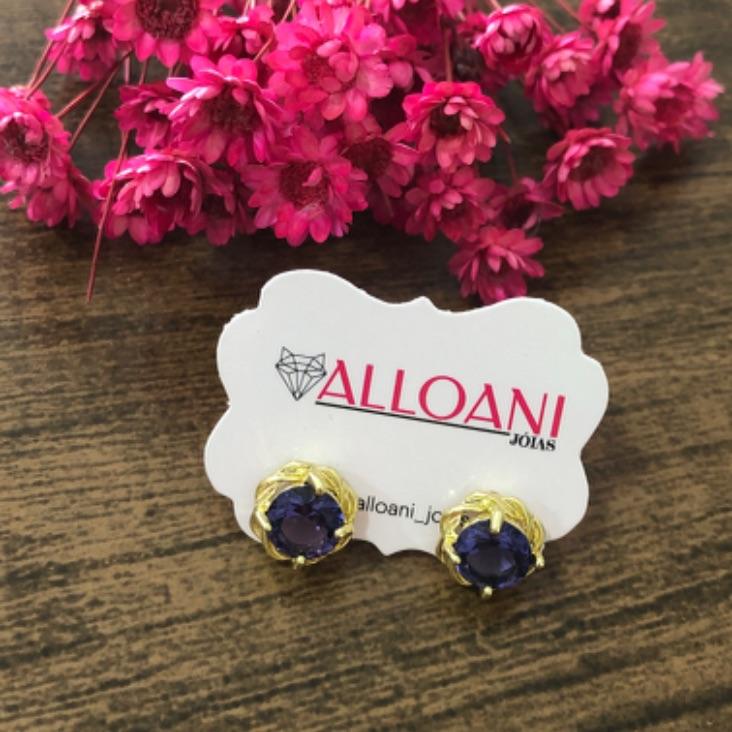 Brinco Redondo com Pedra Roxa