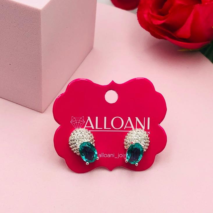 Brinco Redondo com Zircônias Cristal e Verde