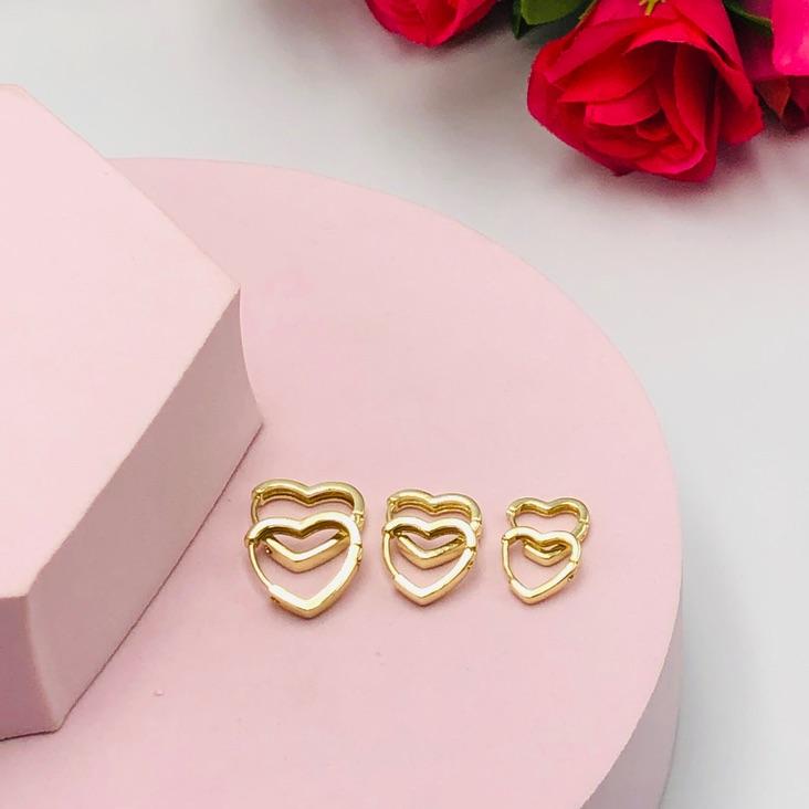 Brinco Trio Argolinhas Corações