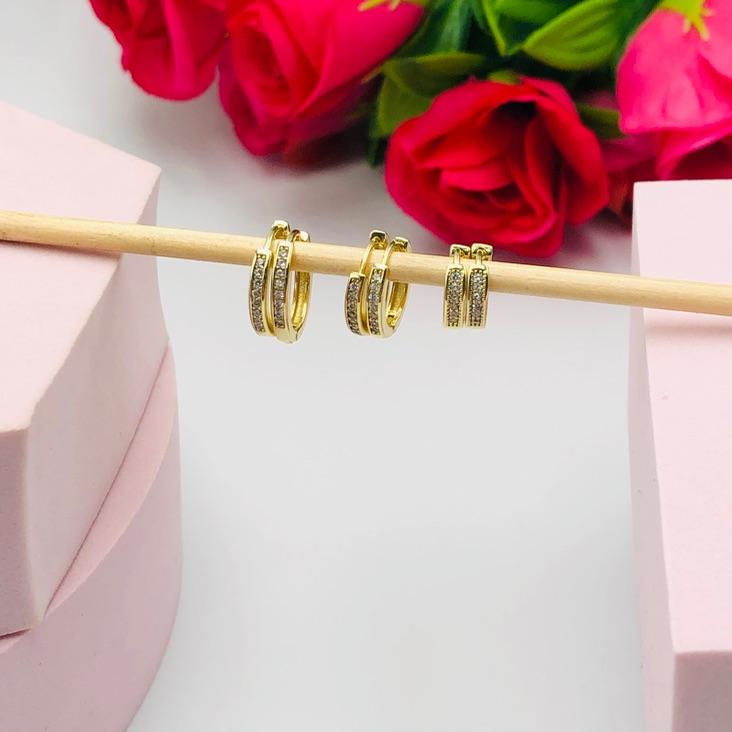 Brinco Trio Argolinhas Cravejadas