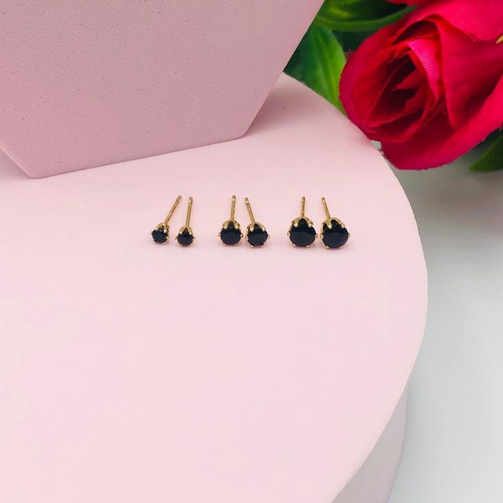 Brinco Trio Bolinha com Zirconia Preta