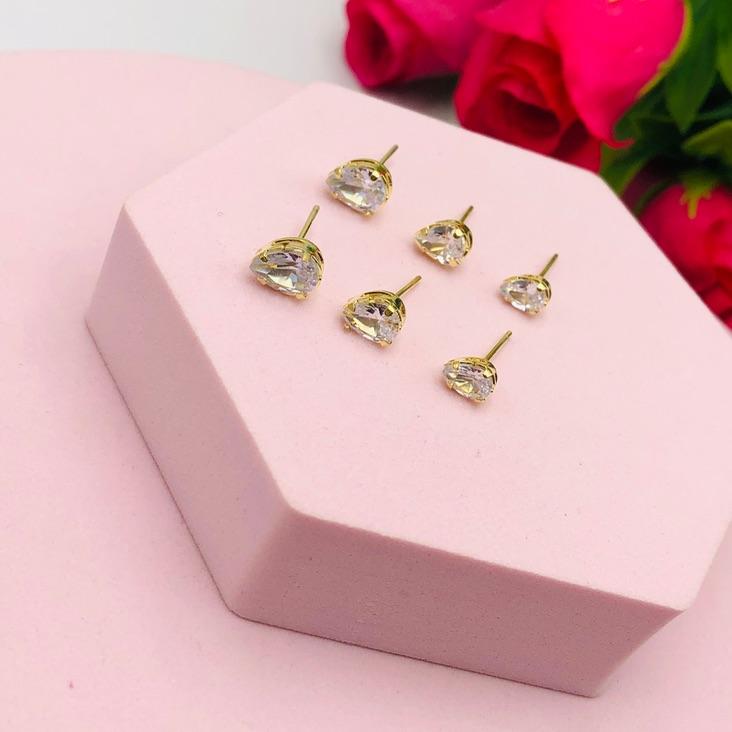 Brinco Trio Gota Cristal