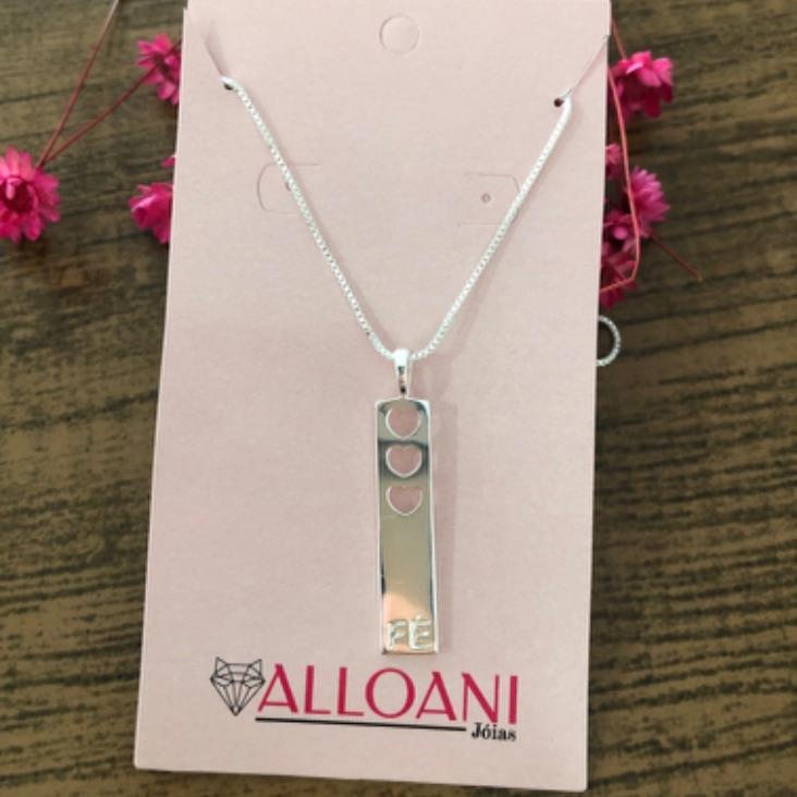 Colar Barra com coração e escrito fé