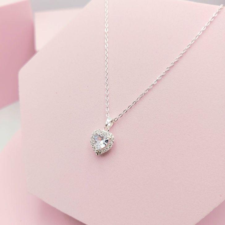 Colar Cadeadinho Coração Cravejado com Zirconia Cristal