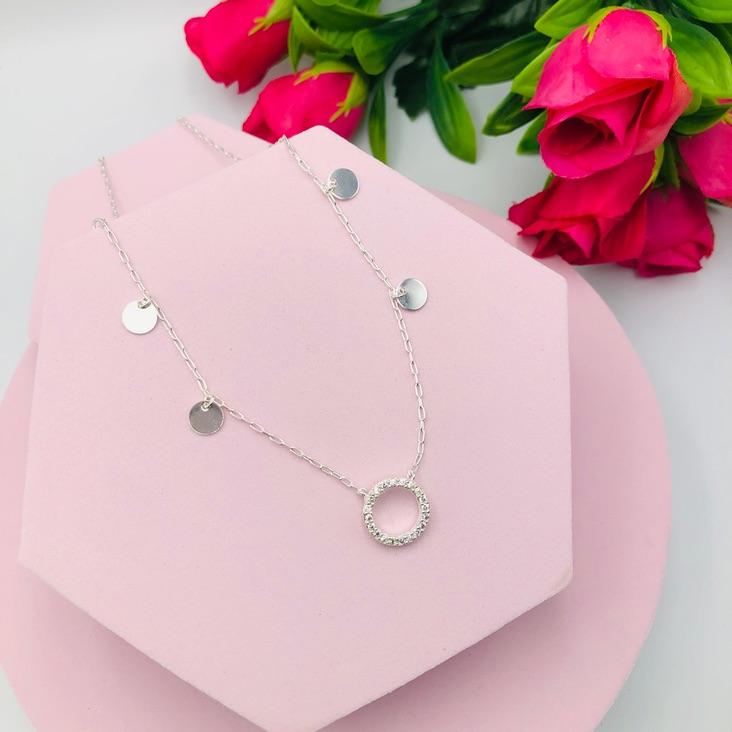 Colar Cadeado com Pingente em Círculos