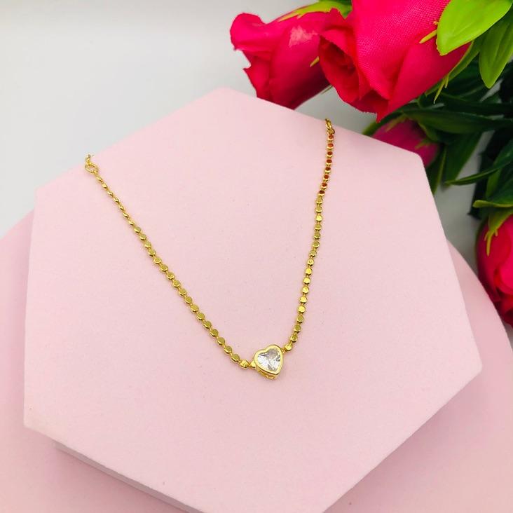 Colar chocker bolinhas com coração