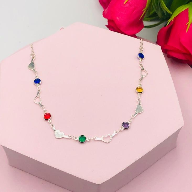 Colar Chocker com Corações e Ponto de Luz Coloridos