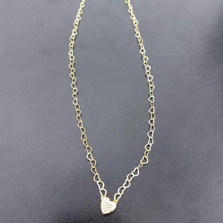 Colar Chocker com Elo de Corações com Pingente de Coração Cravejado