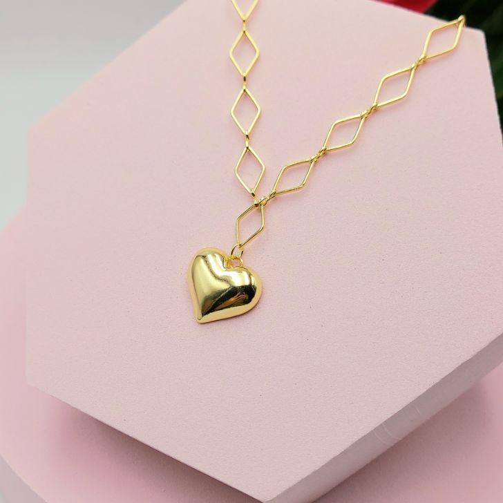 Colar Chocker Lozango com Coração