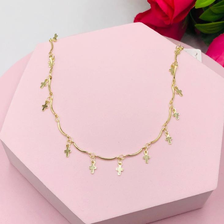 Colar Chocker Pingentes Cruz