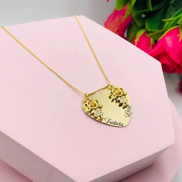 Colar Coração de 2 Filhos (as) Personalizado