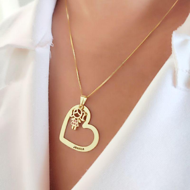 Colar Coração Personalizado com Pingente Menina (o)