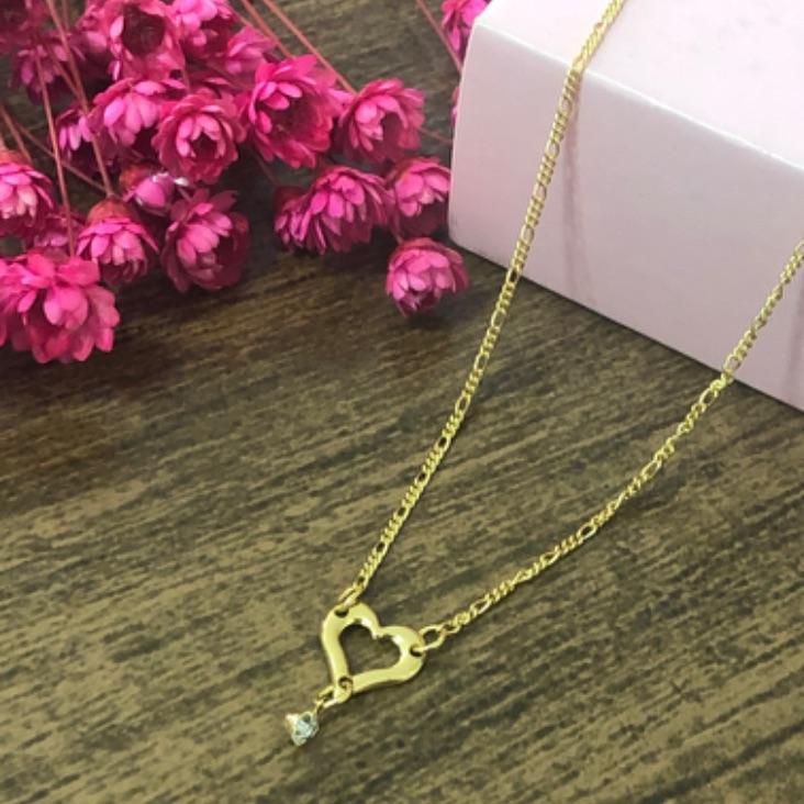 Colar Corrente 3x1 com Pingente Coração e Ponto de Luz