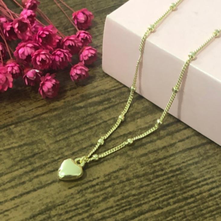 Colar Corrente Bolinha com Pingente de Coração